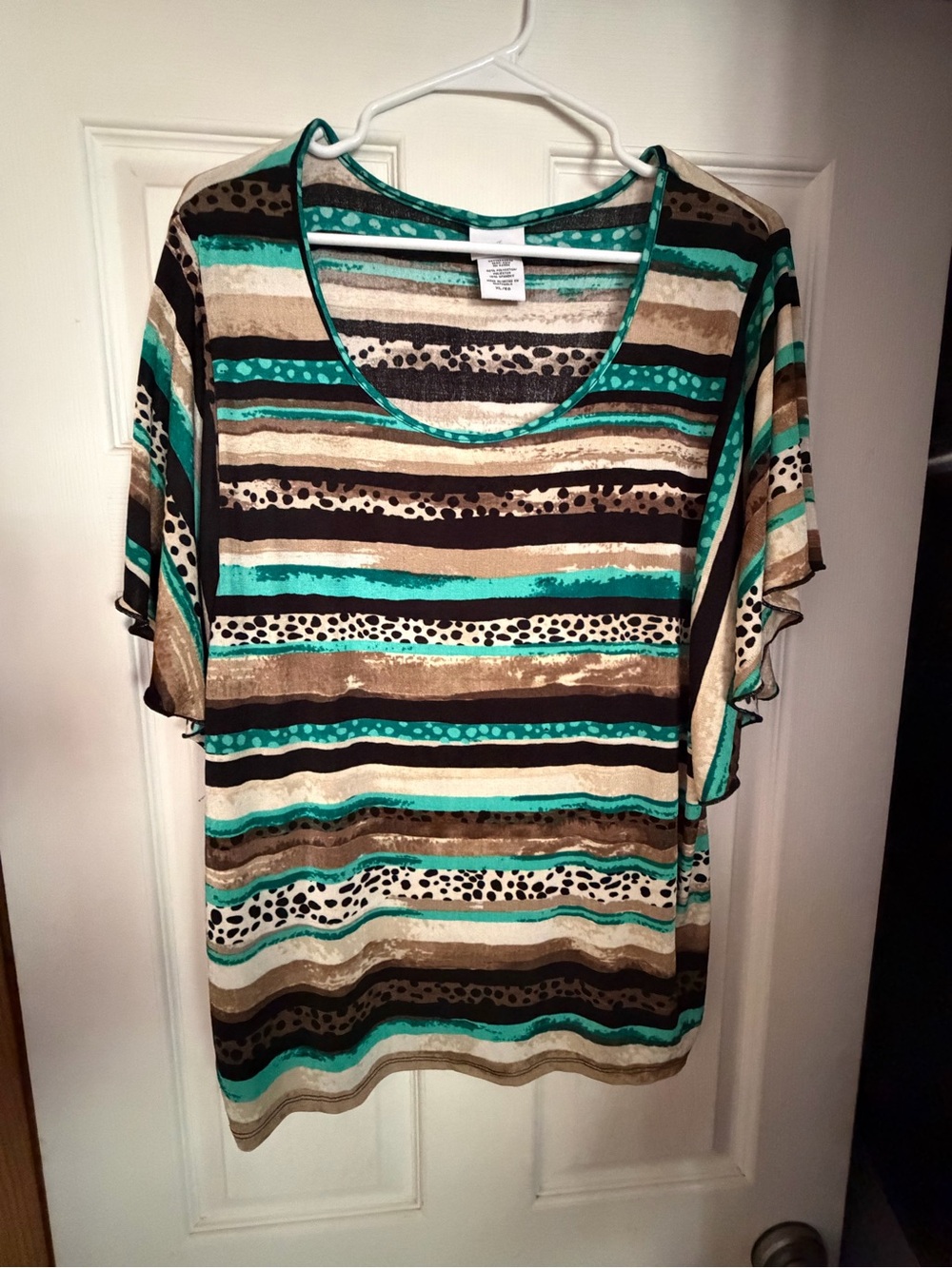 Jaclyn Smith Striped Scoop Neck Tee in Teal, Brown, Black